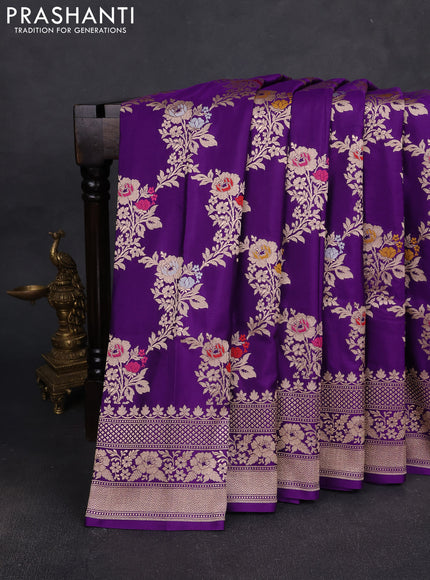 Banarasi silk saree violet with allover zari weaves and zari woven border
