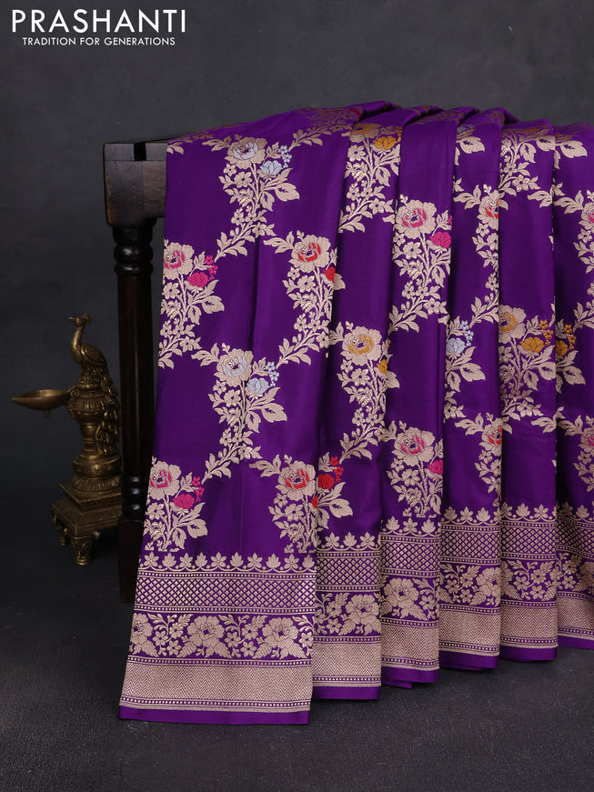 Banarasi silk saree violet with allover zari weaves and zari woven border