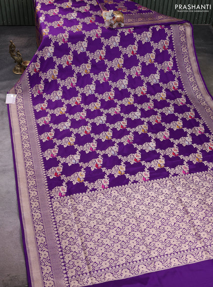 Banarasi silk saree violet with allover zari weaves and zari woven border