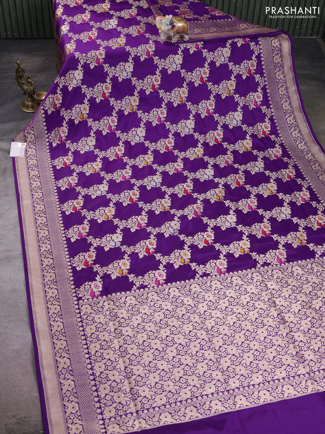 Banarasi silk saree violet with allover zari weaves and zari woven border