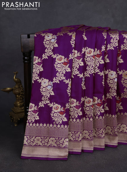Banarasi silk saree purple with allover zari weaves and zari woven border
