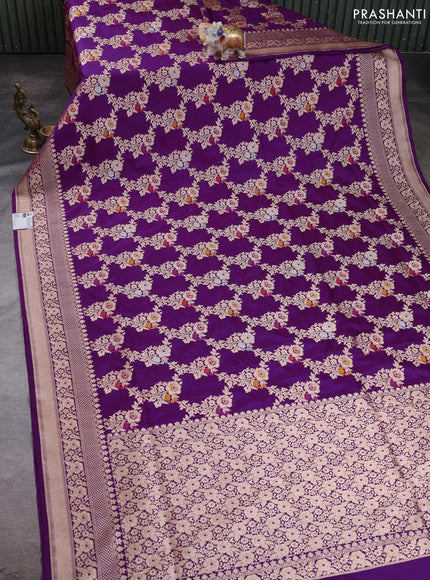 Banarasi silk saree purple with allover zari weaves and zari woven border