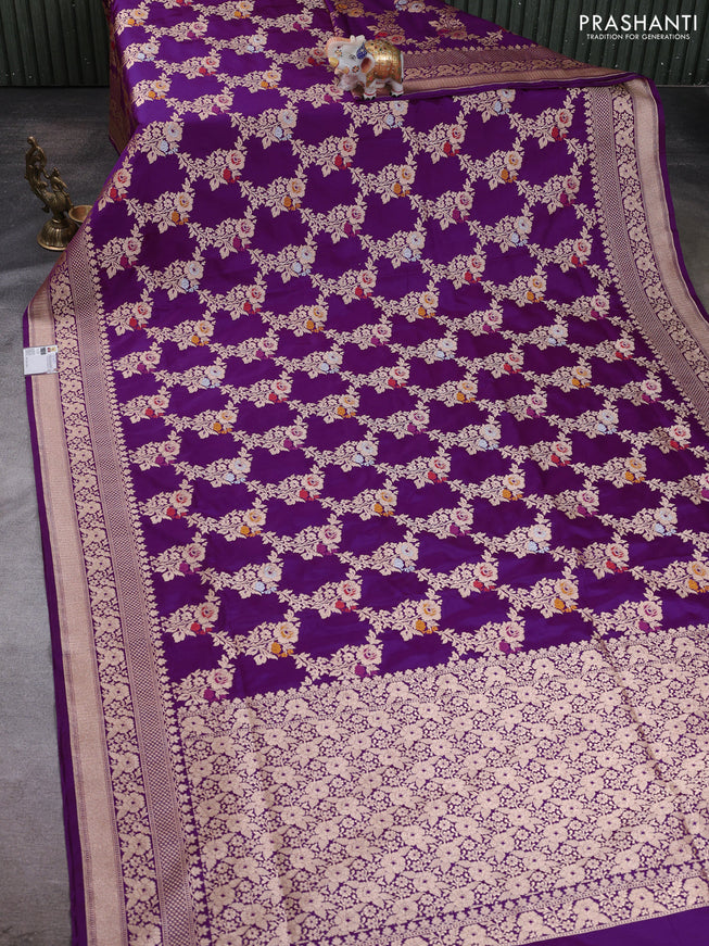 Banarasi silk saree purple with allover zari weaves and zari woven border