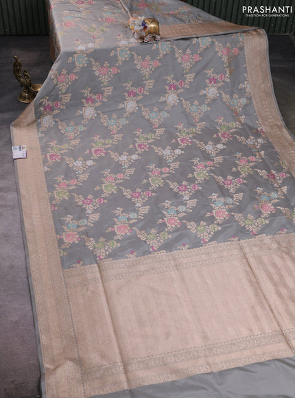 Banarasi silk saree grey with allover zari weaves and zari woven border