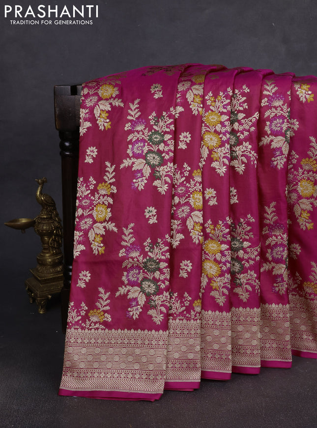 Banarasi silk saree pink with allover zari weaves and zari woven border