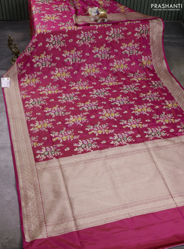 Banarasi silk saree pink with allover zari weaves and zari woven border