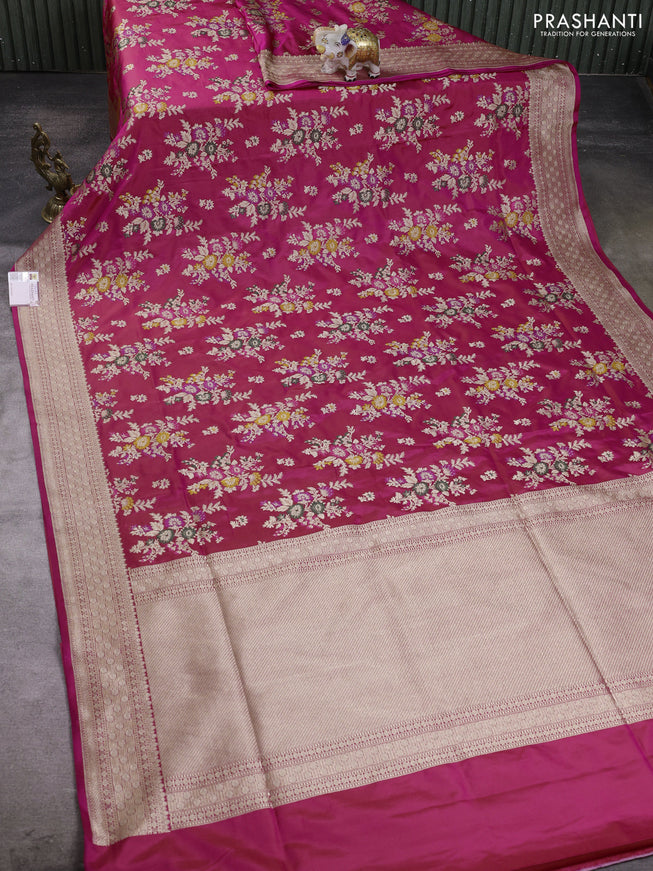 Banarasi silk saree pink with allover zari weaves and zari woven border