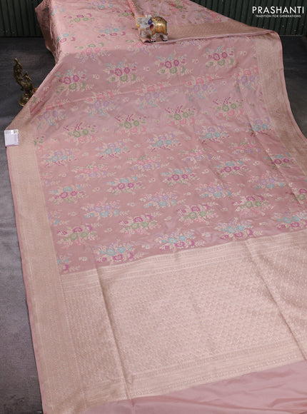 Banarasi silk saree peach shade with allover zari weaves and zari woven border