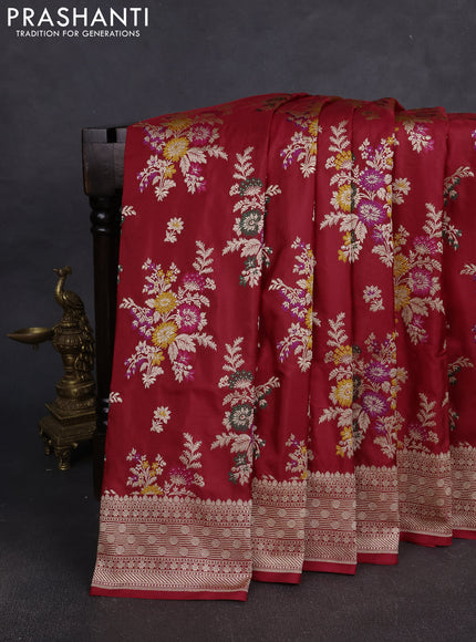Banarasi silk saree red with allover zari weaves and zari woven border