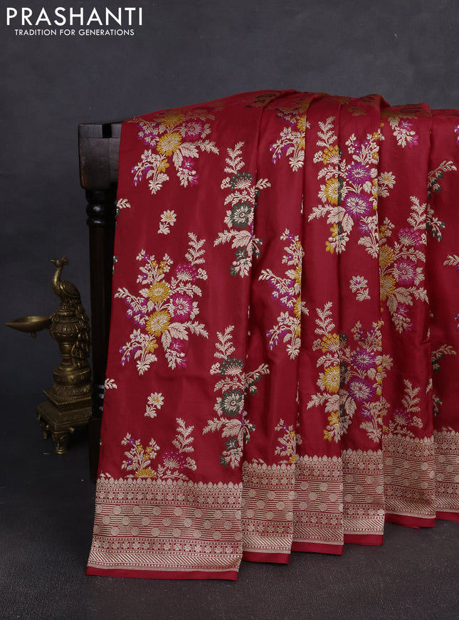Banarasi silk saree red with allover zari weaves and zari woven border