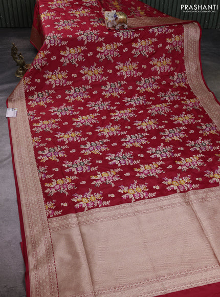 Banarasi silk saree red with allover zari weaves and zari woven border