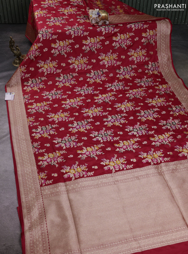 Banarasi silk saree red with allover zari weaves and zari woven border