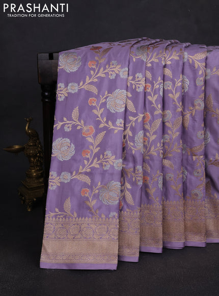 Banarasi silk saree pastel lavender with allover zari weaves and zari woven border