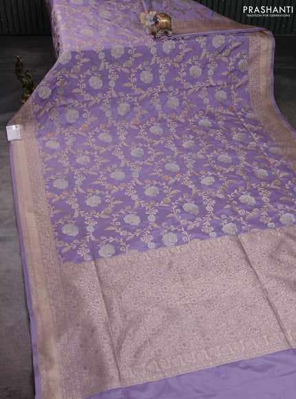 Banarasi silk saree pastel lavender with allover zari weaves and zari woven border