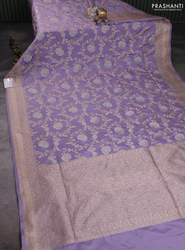 Banarasi silk saree pastel lavender with allover zari weaves and zari woven border