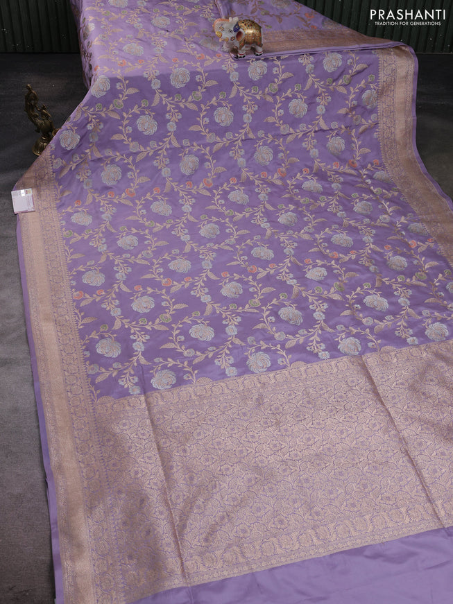 Banarasi silk saree pastel lavender with allover zari weaves and zari woven border