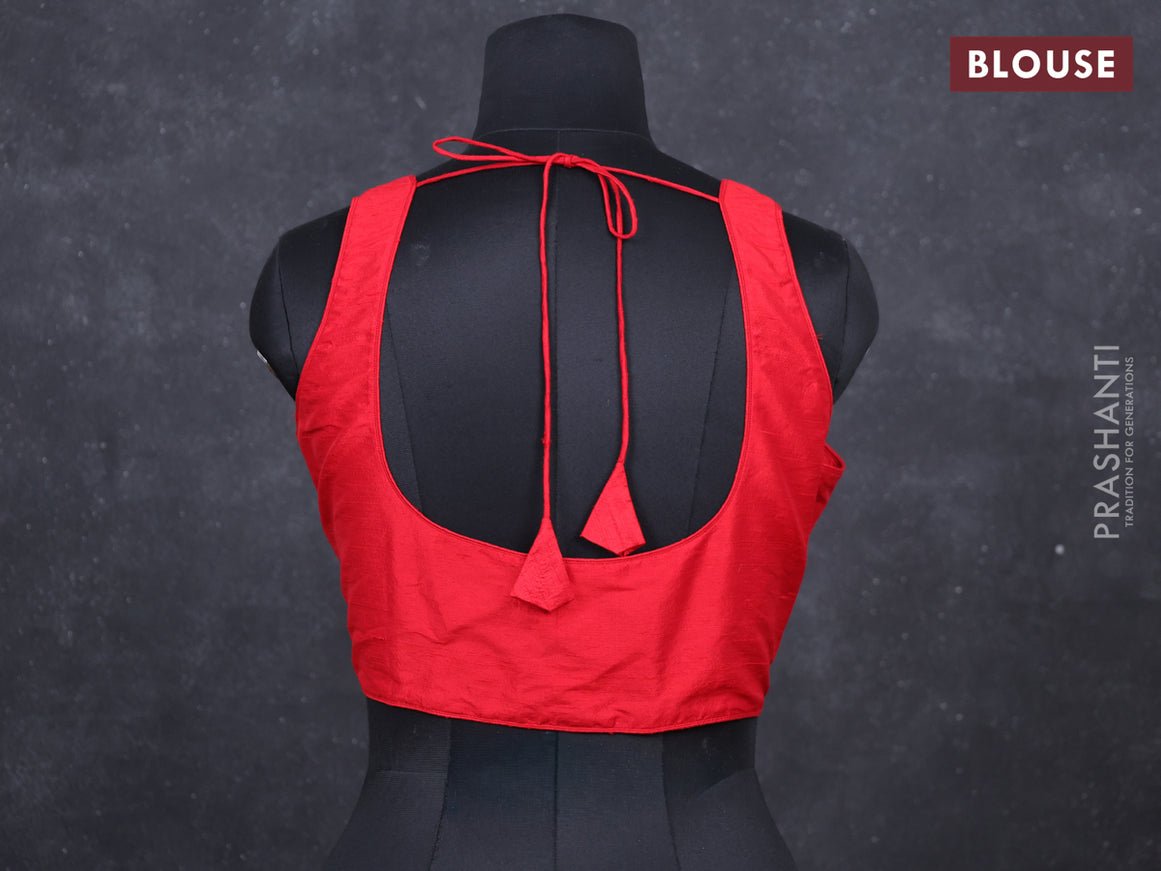 Red raw silk readymade blouse red and Sleeveless style