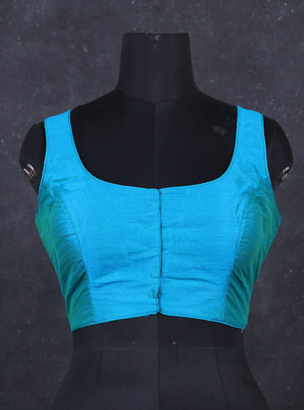 Teal blue raw silk readymade blouse teal blue and Sleeveless style