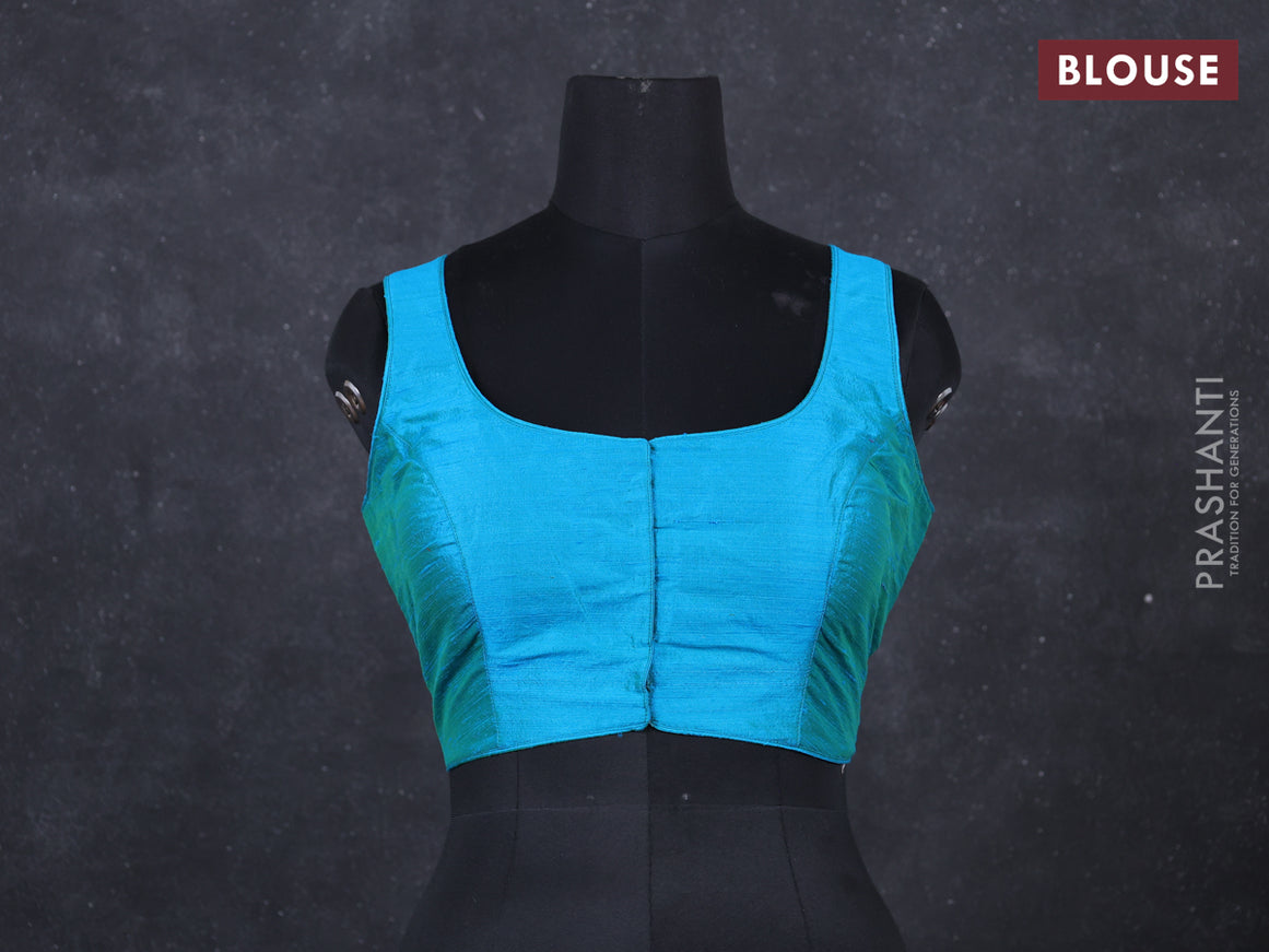 Teal blue raw silk readymade blouse teal blue and Sleeveless style