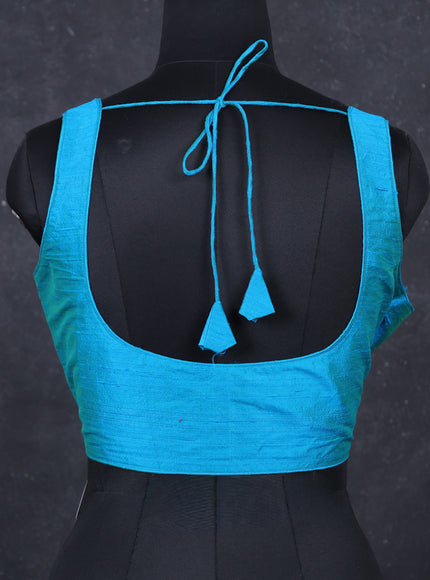 Teal blue raw silk readymade blouse teal blue and Sleeveless style