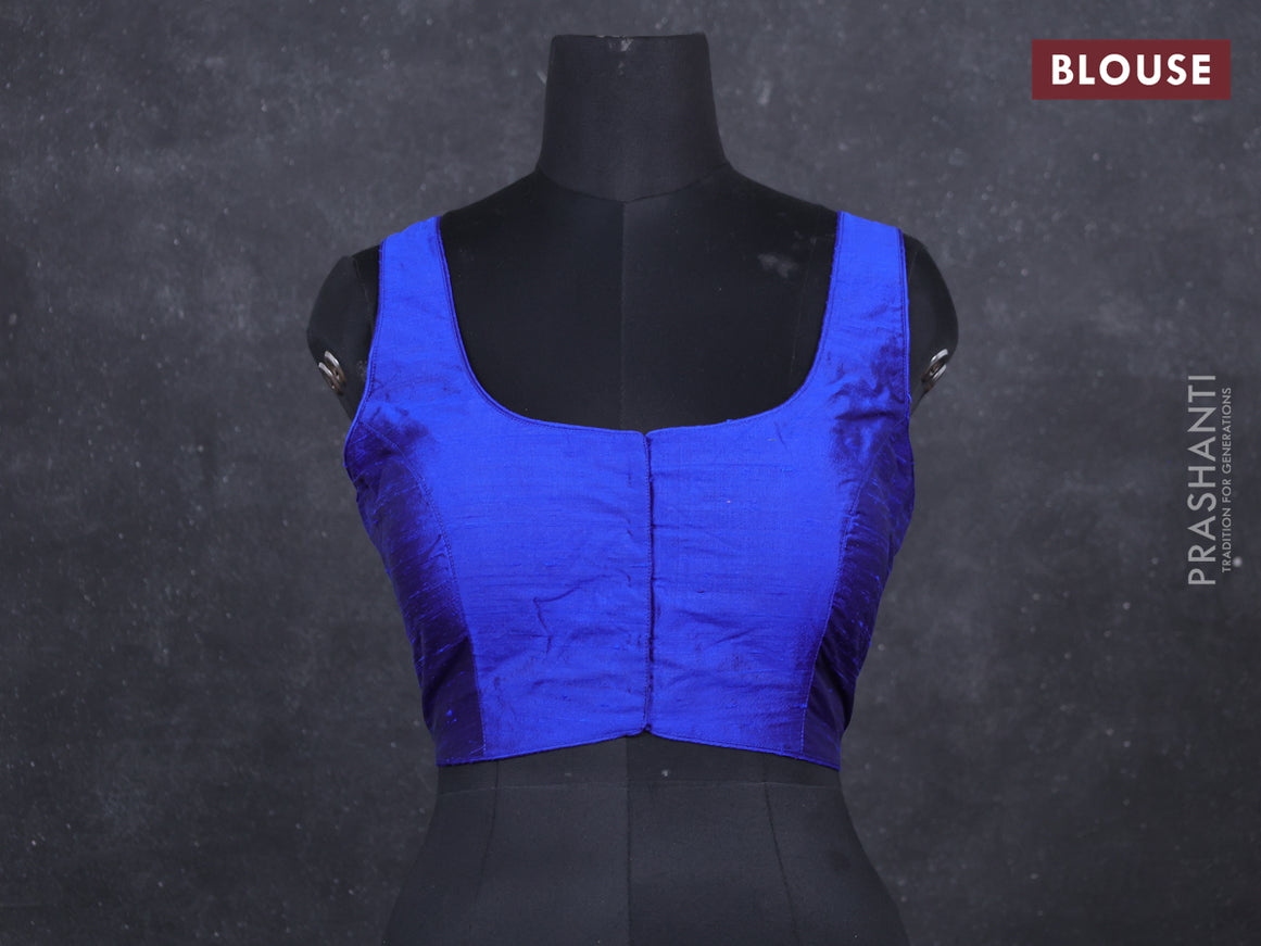 Blue raw silk readymade blouse blue and Sleeveless style