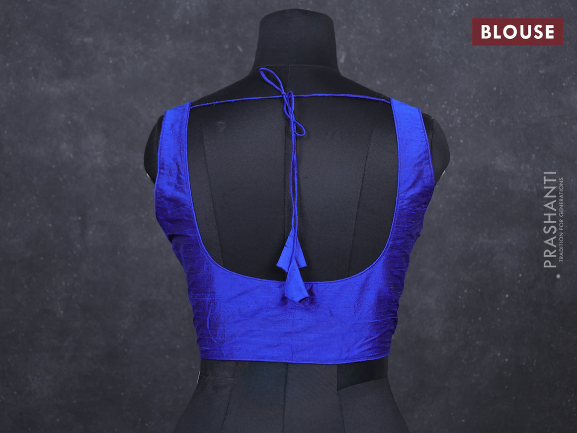 Blue raw silk readymade blouse blue and Sleeveless style
