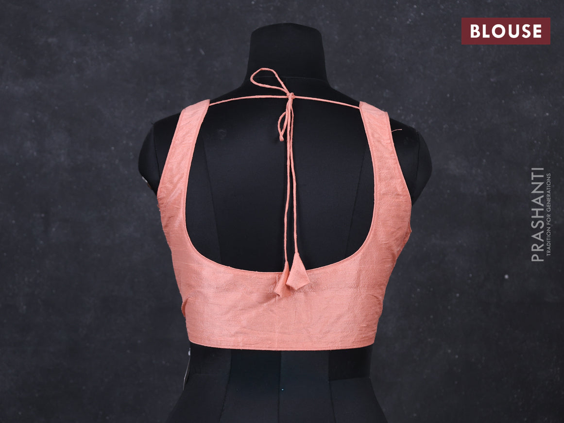 Peach raw silk readymade blouse peach and Sleeveless style