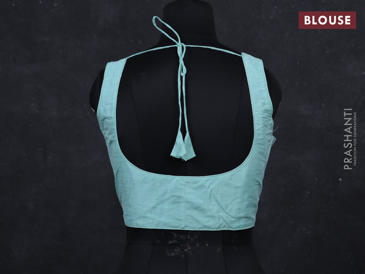 Teal raw silk readymade blouse Teal and Sleeveless style