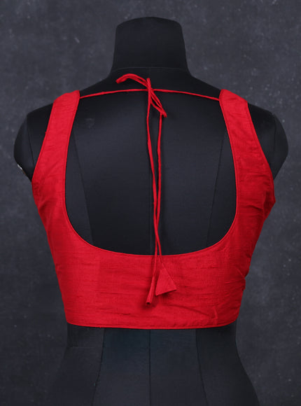 Red raw silk readymade blouse red and Sleeveless style