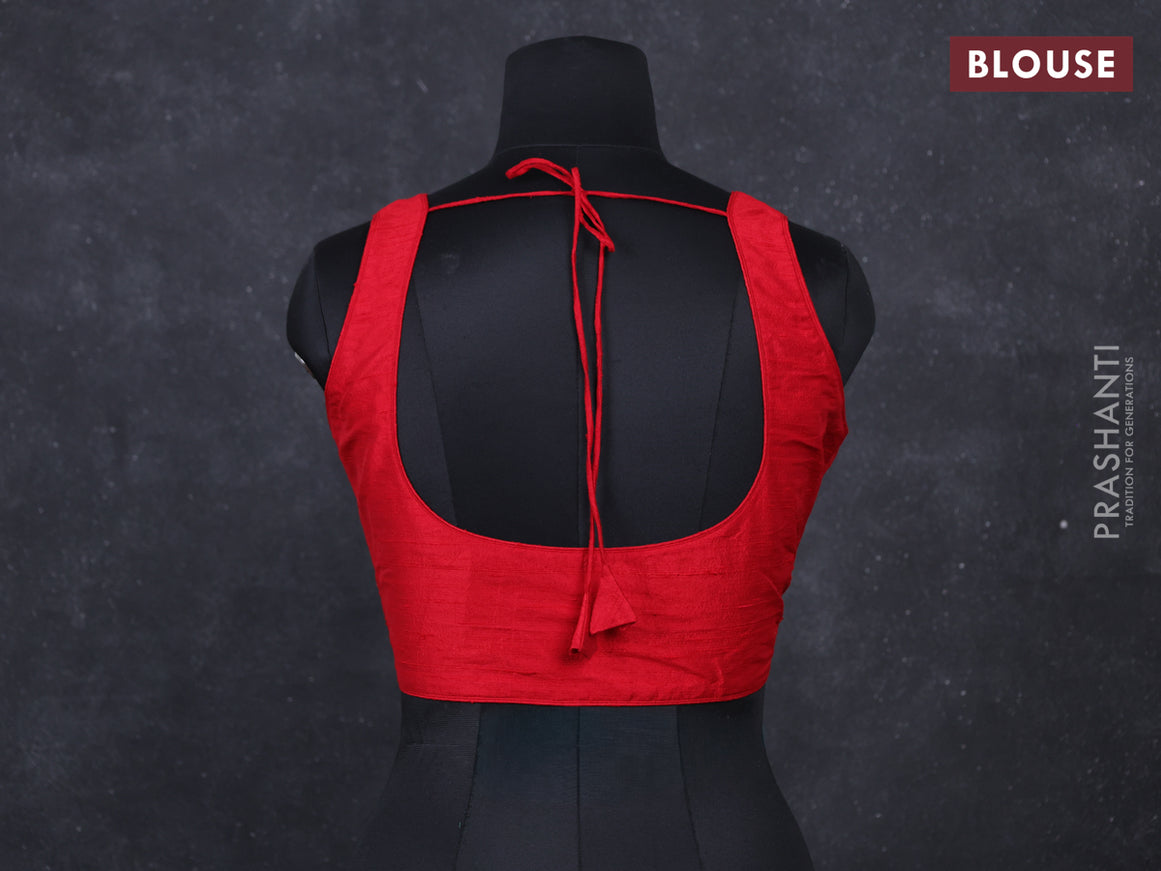 Red raw silk readymade blouse red and Sleeveless style