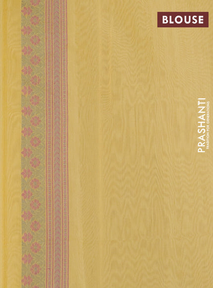 Banarasi silk cotton saree yellow with allover thread weaves and woven border