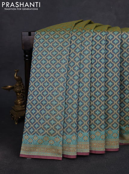 Banarasi silk cotton saree grey with allover thread weaves and woven border
