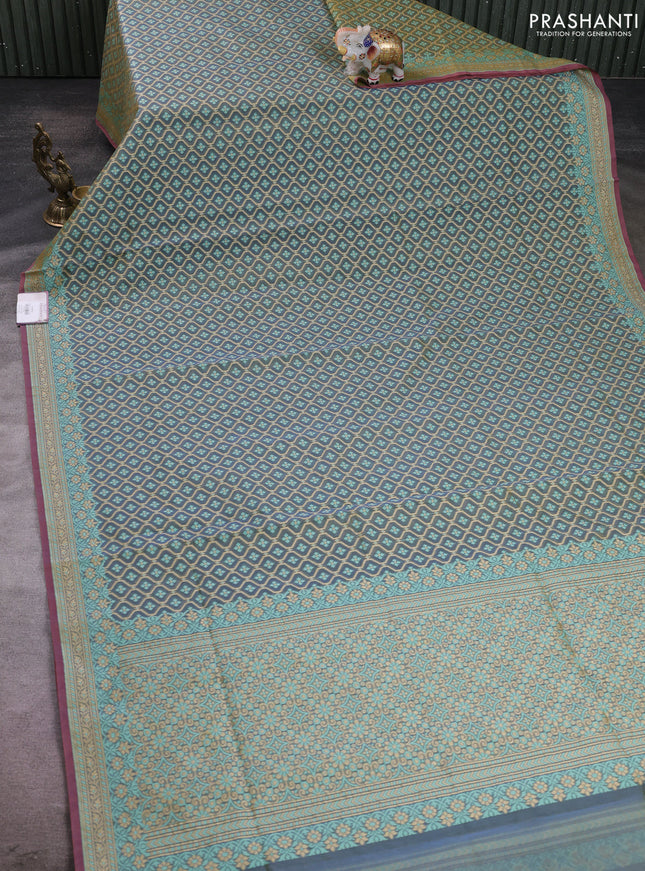 Banarasi silk cotton saree grey with allover thread weaves and woven border