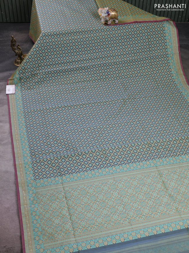 Banarasi silk cotton saree grey with allover thread weaves and woven border