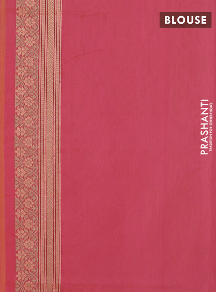 Banarasi silk cotton saree peach orange with allover thread weaves and woven border
