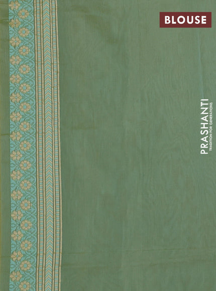 Banarasi silk cotton saree green shade with allover thread weaves and woven border