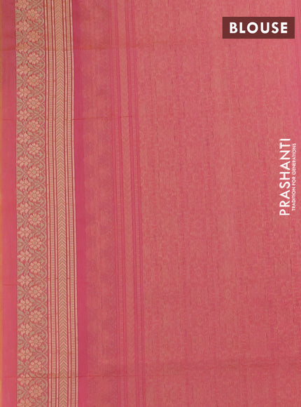 Banarasi silk cotton saree peach pink with allover thread weaves and woven border