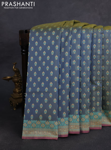 Banarasi silk cotton saree grey with allover thread weaves and woven border