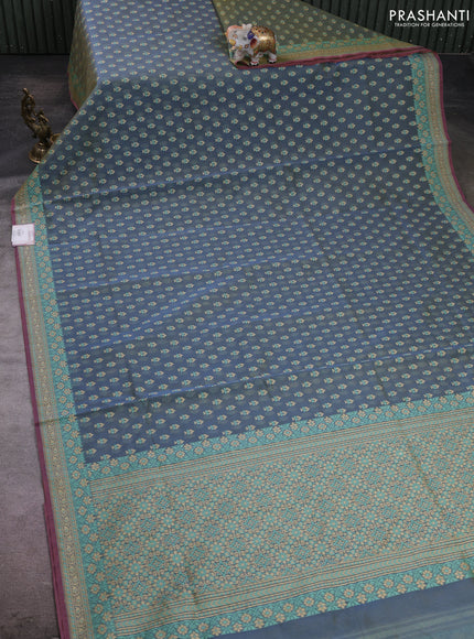 Banarasi silk cotton saree grey with allover thread weaves and woven border