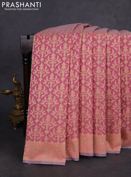 Banarasi silk cotton saree peach pink with allover thread weaves and woven border