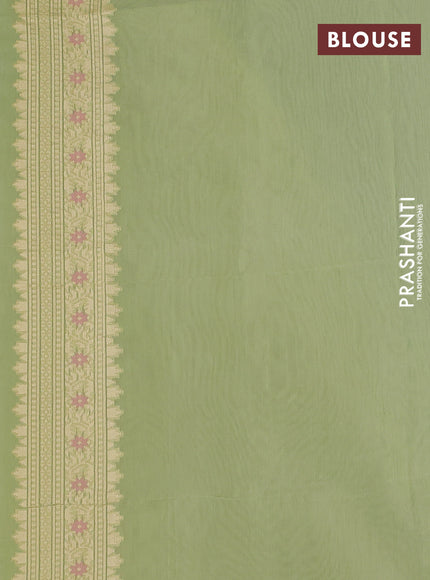 Banarasi silk cotton saree pista green with allover thread weaves and woven border