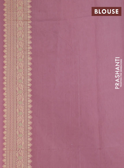 Banarasi silk cotton saree peach shade with allover thread weaves and woven border