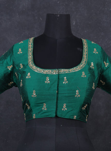 Green Raw Silk embroidery Readymade Blouse Green and