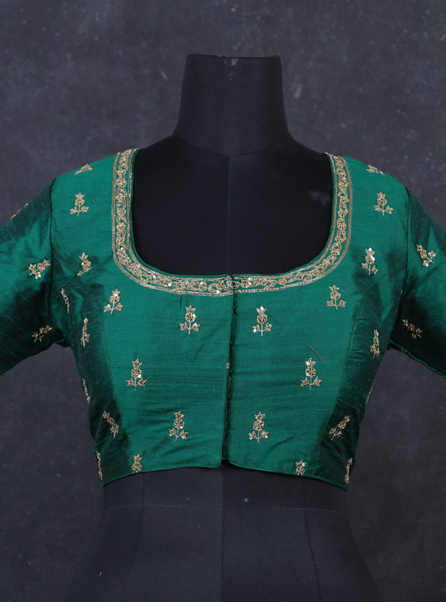 Green Raw Silk embroidery Readymade Blouse Green and