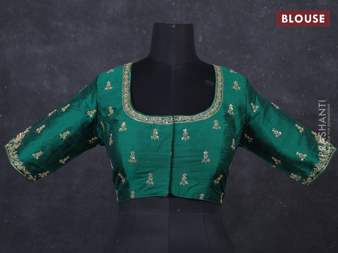 Green Raw Silk embroidery Readymade Blouse Green and