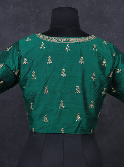 Green Raw Silk embroidery Readymade Blouse Green and