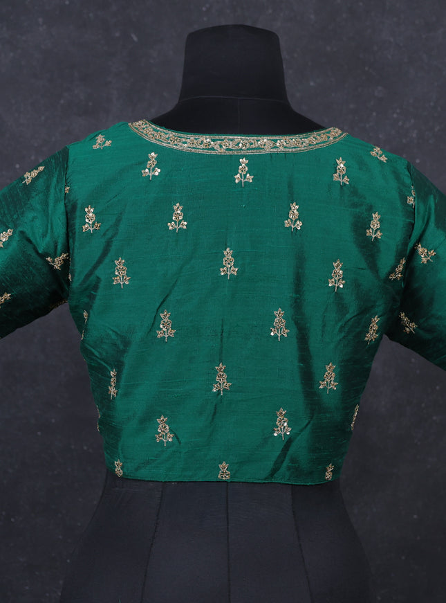 Green Raw Silk embroidery Readymade Blouse Green and