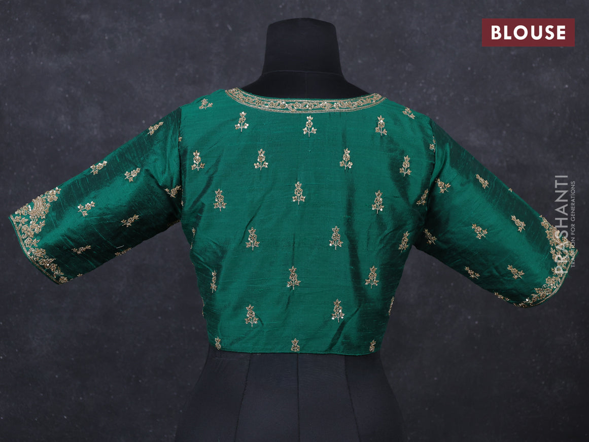 Green Raw Silk embroidery Readymade Blouse Green and