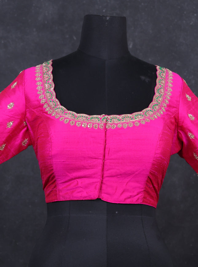 Pink raw silk embroidery readymade blouse