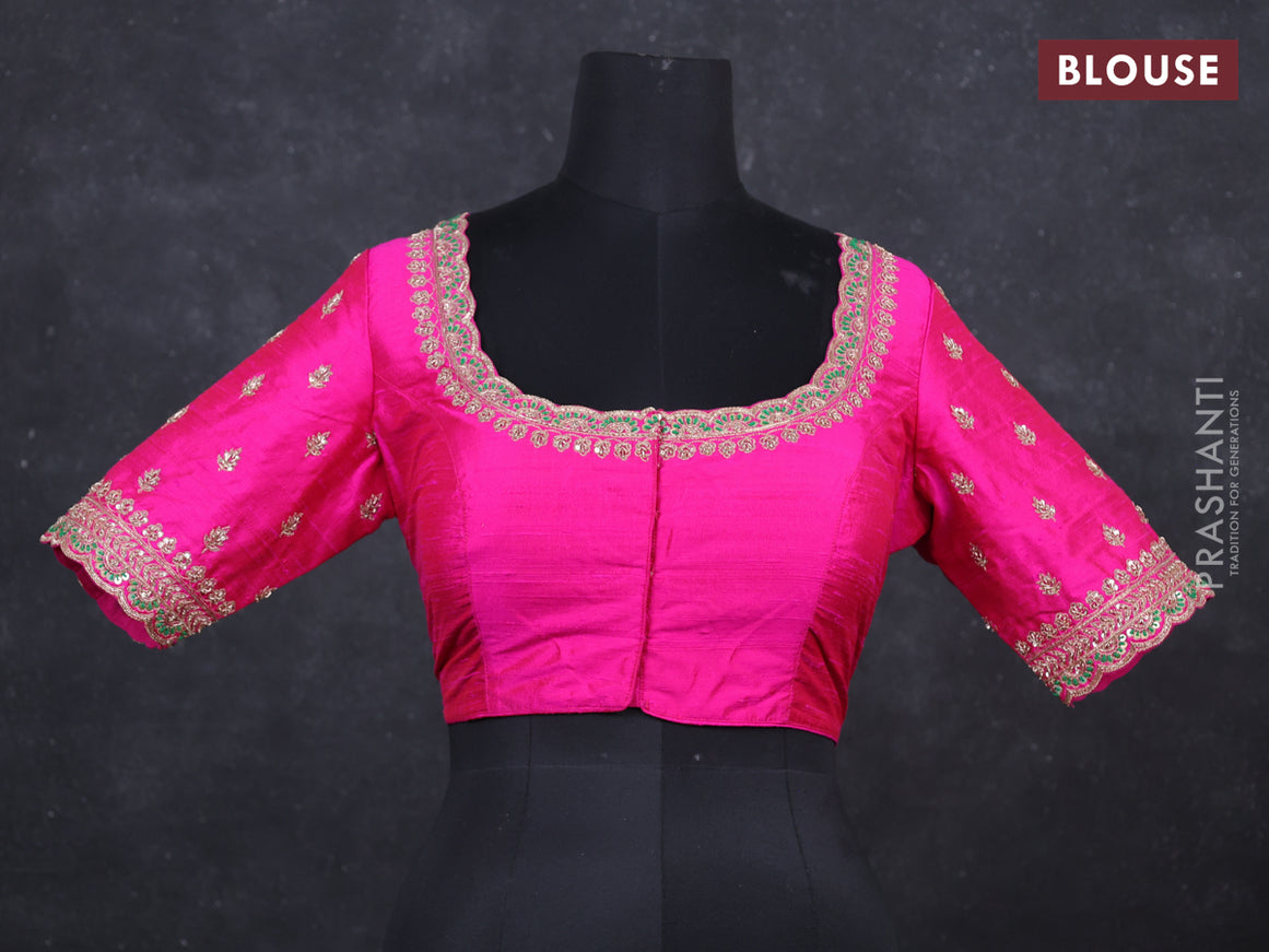 Pink raw silk embroidery readymade blouse